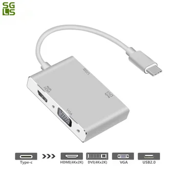 4 Az 1-ben USB 3.1 C Típusú HDMI-DVI 4K-s VGA, USB 3.0 Adapter Átalakító Laptop Apple MacBook/MacBook Pro/Google Chromebook Pixel
