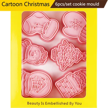 6db/set Karácsonyi Keksz Penész Pressable Műanyag 3D sütőformákat Karácsonyi Dekorációs Eszközök Cookie Bélyegző Bakeware
