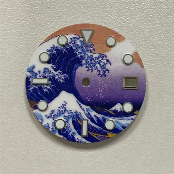 28.5 mm, Kék Világító Óra Számlap Kanagawa Szörfözés Tárcsázza a NH35 Nézni Szállítási Tartozékok