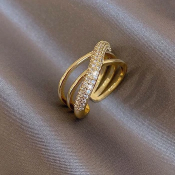 Új koreai Luxus Design Geometriai Kereszt Arany Nyitó Egyszerű Gyűrűk, a Nő Divat Ékszer Esküvő Party Lány Szokatlan Gyűrű