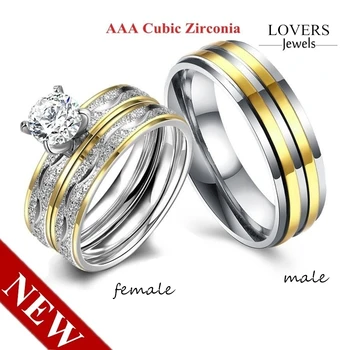 Romantikus pár pár gyűrű, arany csíkos cirkónia tartozékok eljegyzési gyűrű, ékszerek, Valentin Napi ajándék,