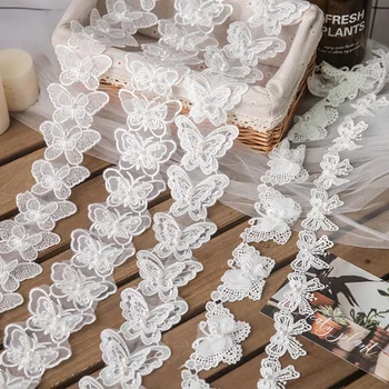 1YARD Organza Poliészter Hímzés 3D Nail Gyöngy Dupla Csipke Pillangó Csipke Kárpitok Esküvői Ruha, Dekoráció DIY Varrás Kellékek